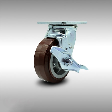 Service Caster 5 Inch Stainless Steel Polyurethane Swivel Caster with Ball Bearing and Brake SCC-SS30S520-PPUB-TLB